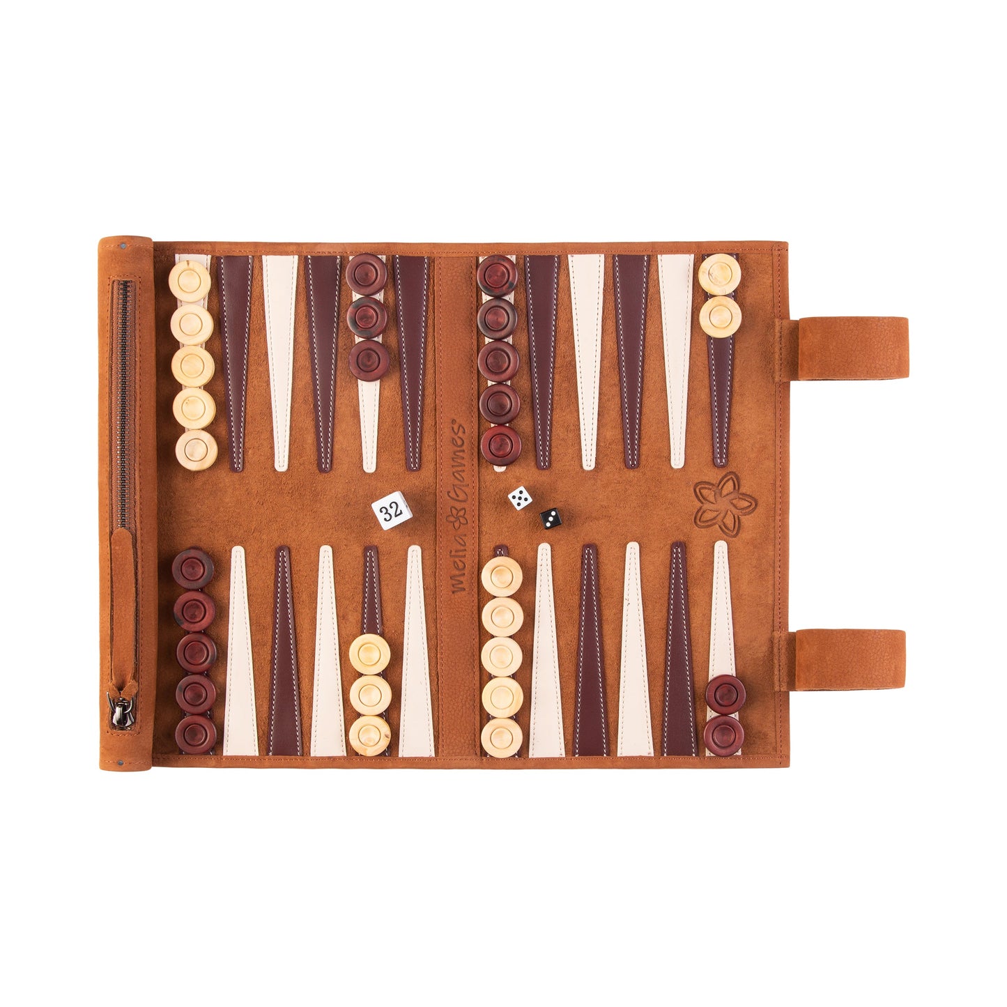 Roll up Leather Backgammon Set - Whiskey - Travel