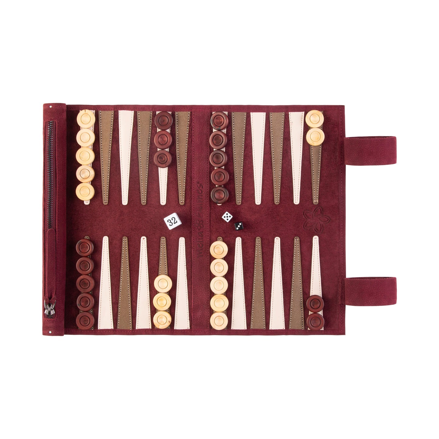 Roll up Leather Backgammon Set - Bordeaux - Travel