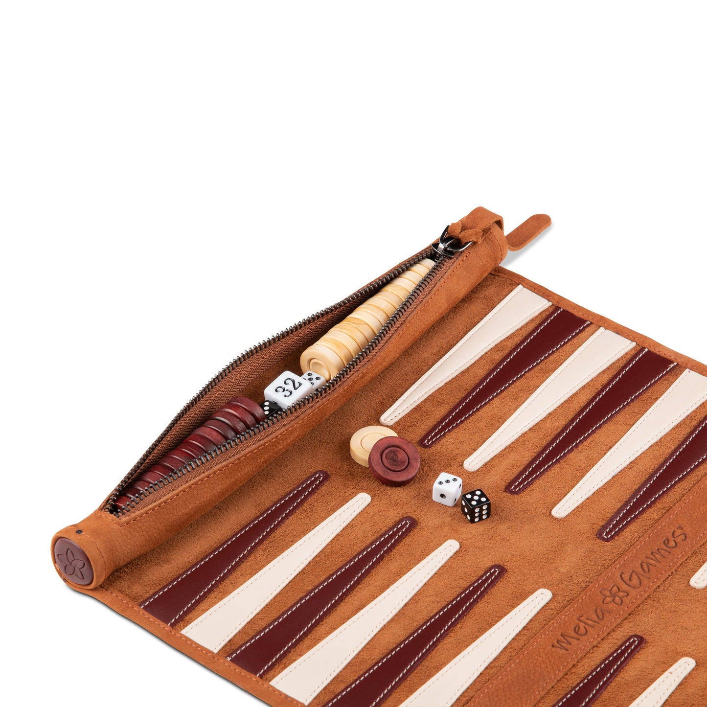 Roll up Leather Backgammon Set - Whiskey - Travel