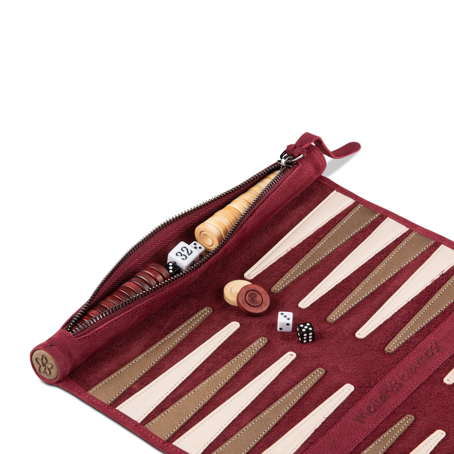 Roll up Leather Backgammon Set - Bordeaux - Travel