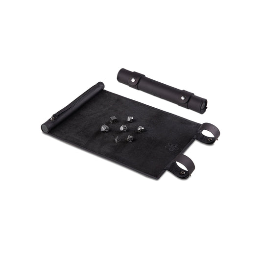 Roll Up RPG Dice Mat including Iron metal set - Pure Black