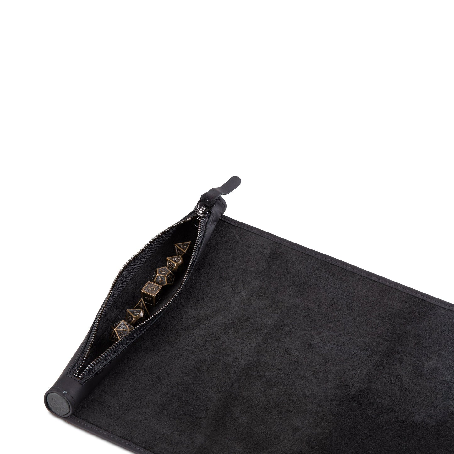Roll Up RPG Dice Mat including Bronze metal set - Pure Black