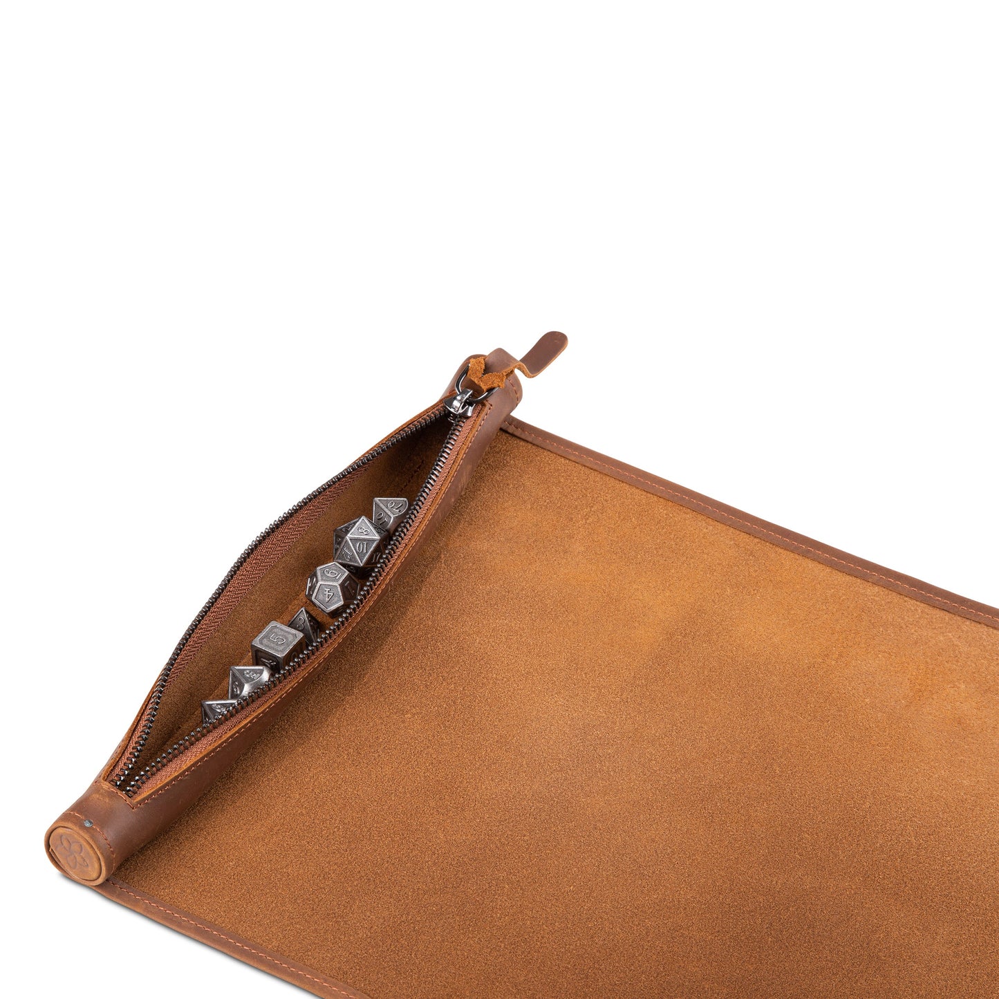 Roll Up RPG Dice Mat including Iron metal set - Tobacco