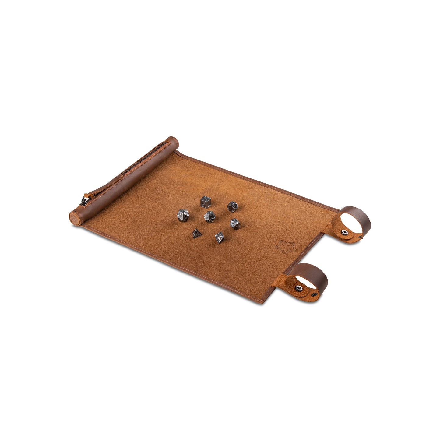 Roll Up RPG Dice Mat including Iron metal set - Tobacco