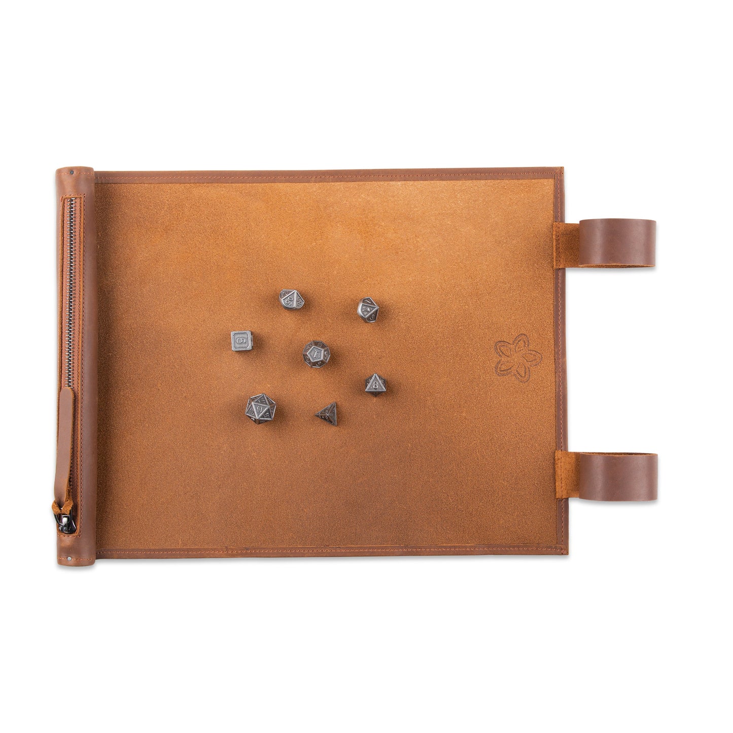 Roll Up RPG Dice Mat including Iron metal set - Tobacco