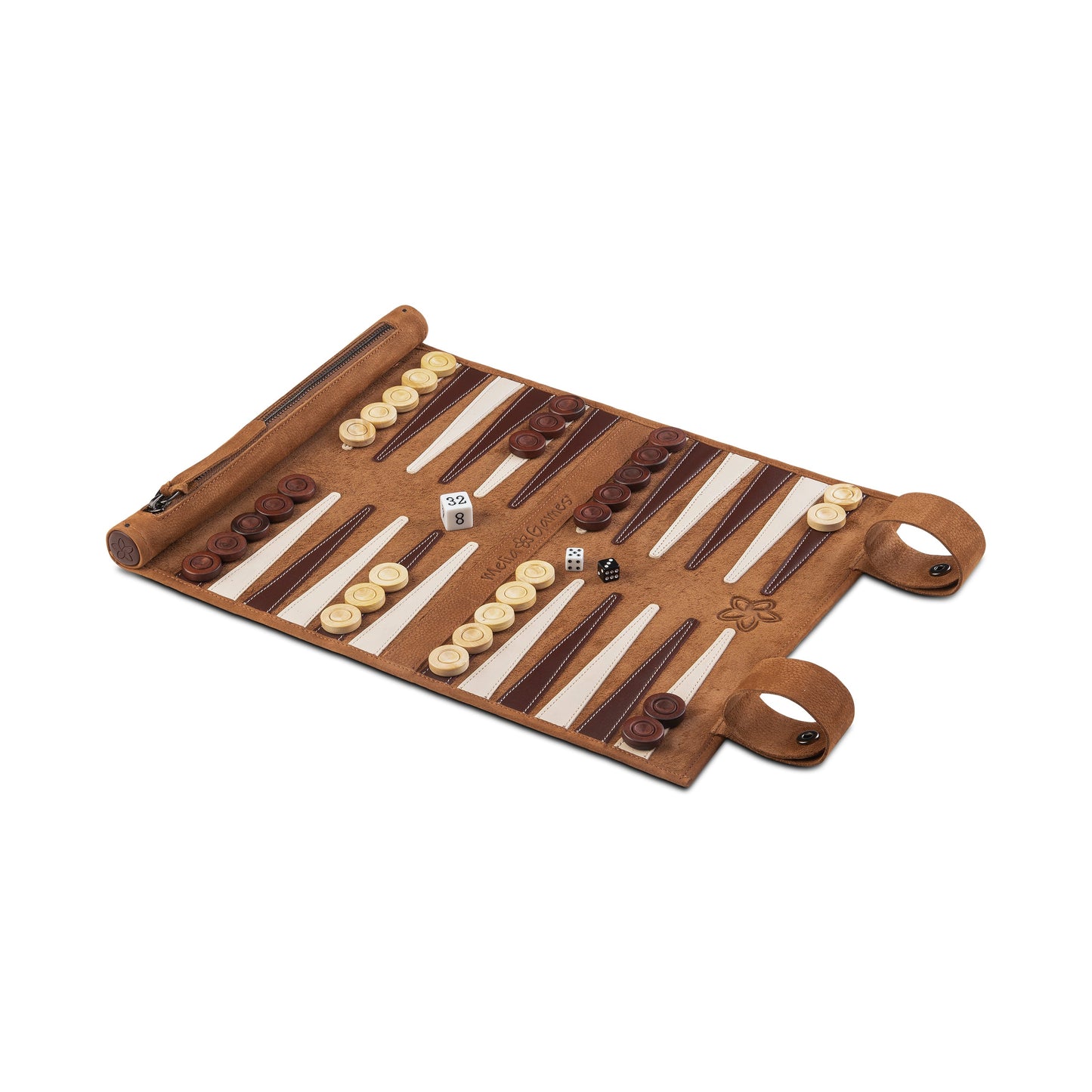 Roll up Leather Backgammon Set - Whiskey - Travel
