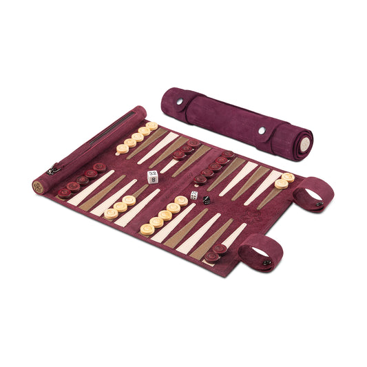 Roll up Leather Backgammon Set - Bordeaux - Travel