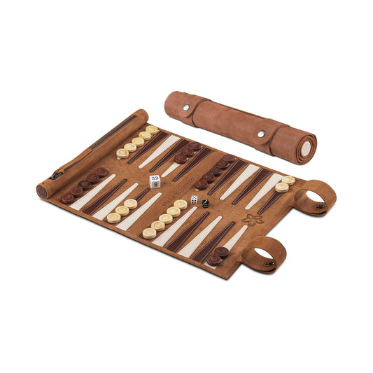 Roll up Leather Backgammon Set - Whiskey - Travel
