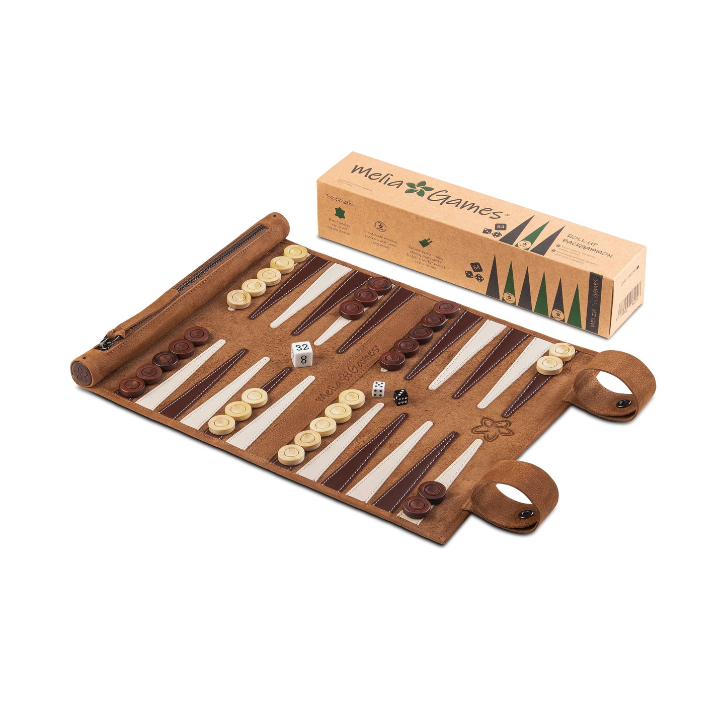 Roll up Leather Backgammon Set - Whiskey - Travel