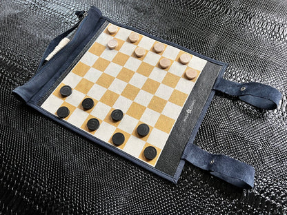 Roll Up Leather Checkers Set