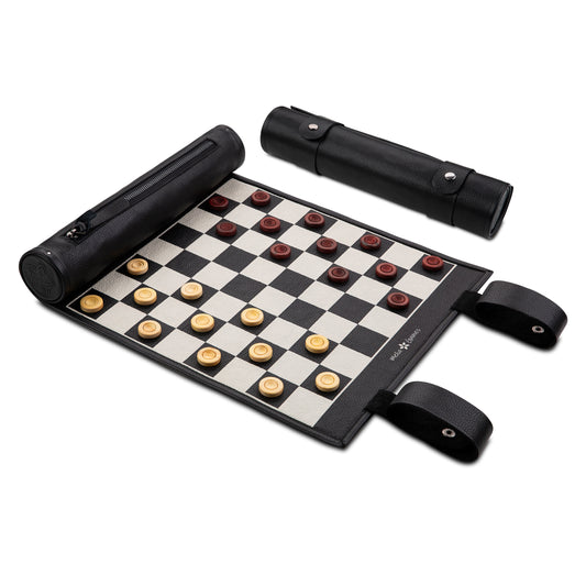 Roll Up Leather Checkers Set