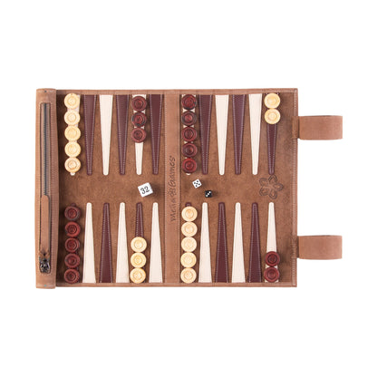 Roll up Leather Backgammon Set - Purpur - Travel