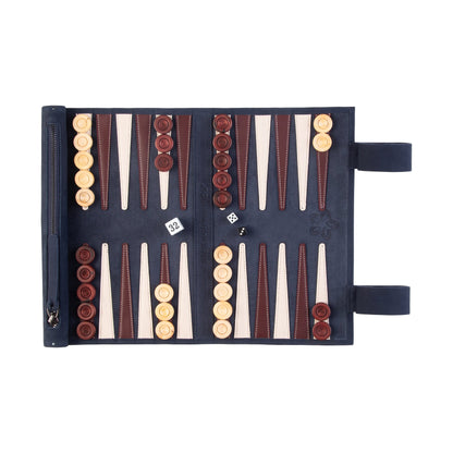 Roll up Leather Backgammon Set - Les Bleus - Travel