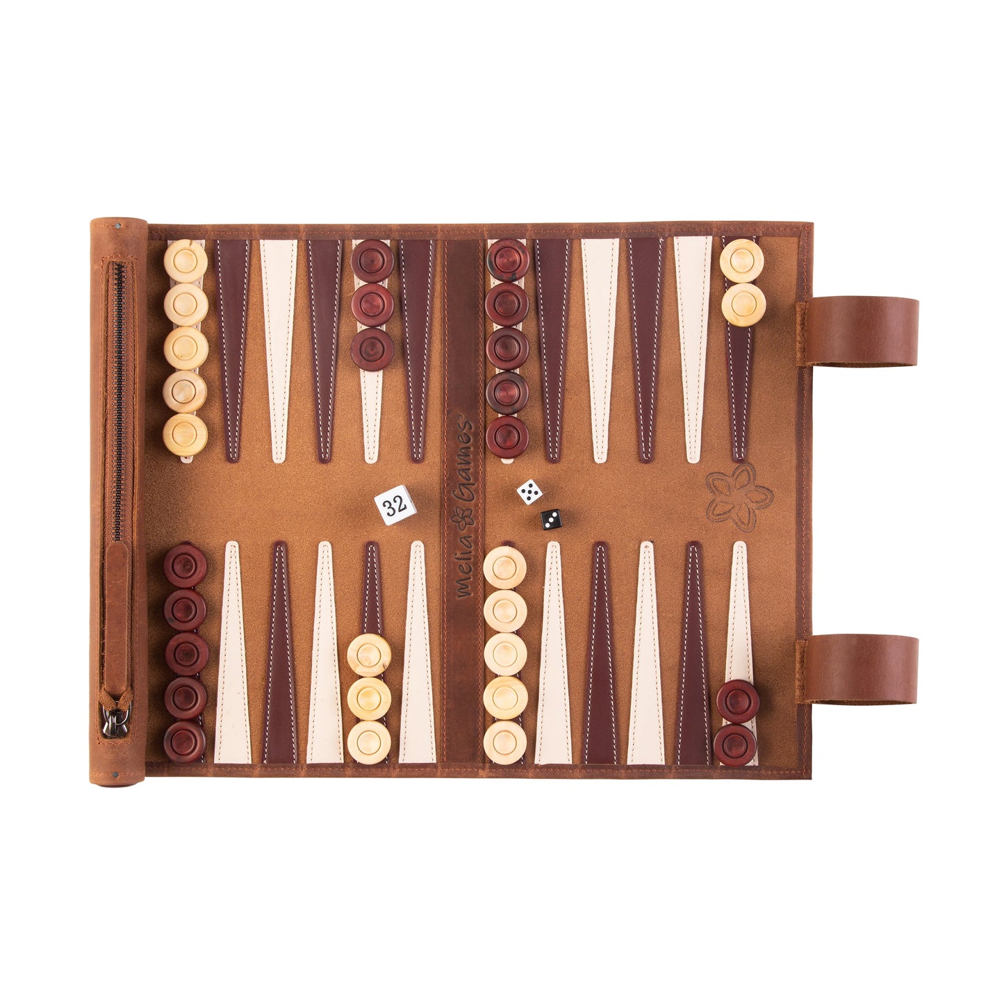 Roll up Leather Backgammon Set - Vintage Edition Tobacco - Travel