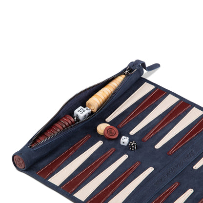 Roll up Leather Backgammon Set - Les Bleus - Travel