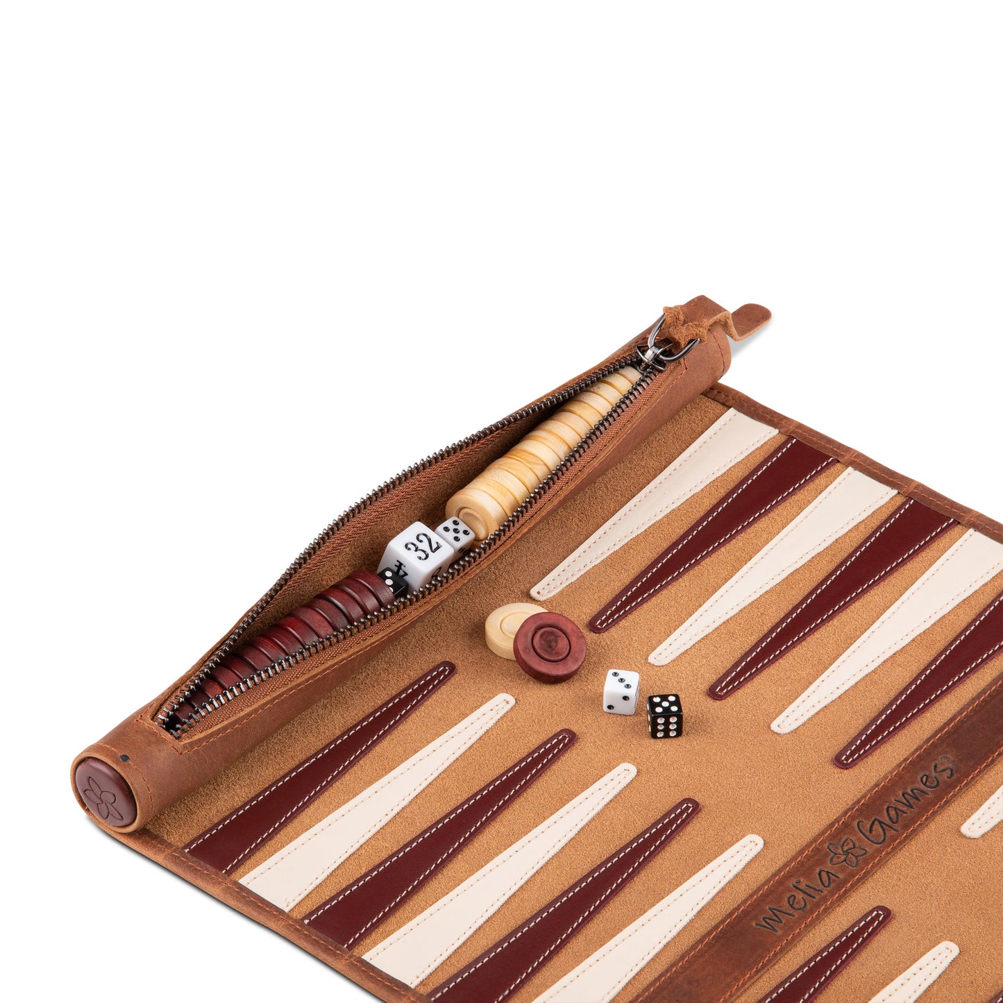 Roll up Leather Backgammon Set - Vintage Edition Tobacco - Travel