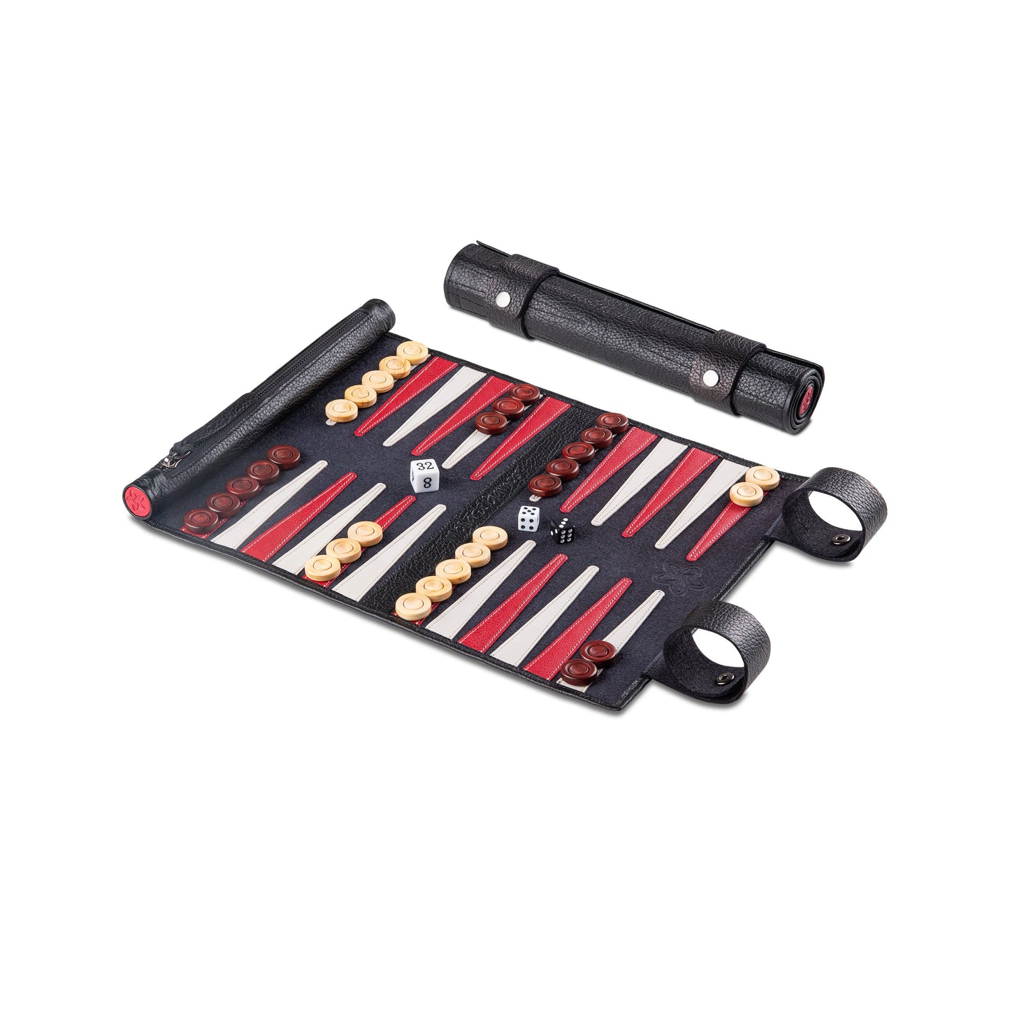 Roll up Leather Backgammon Set - Black Buffalo - Travel