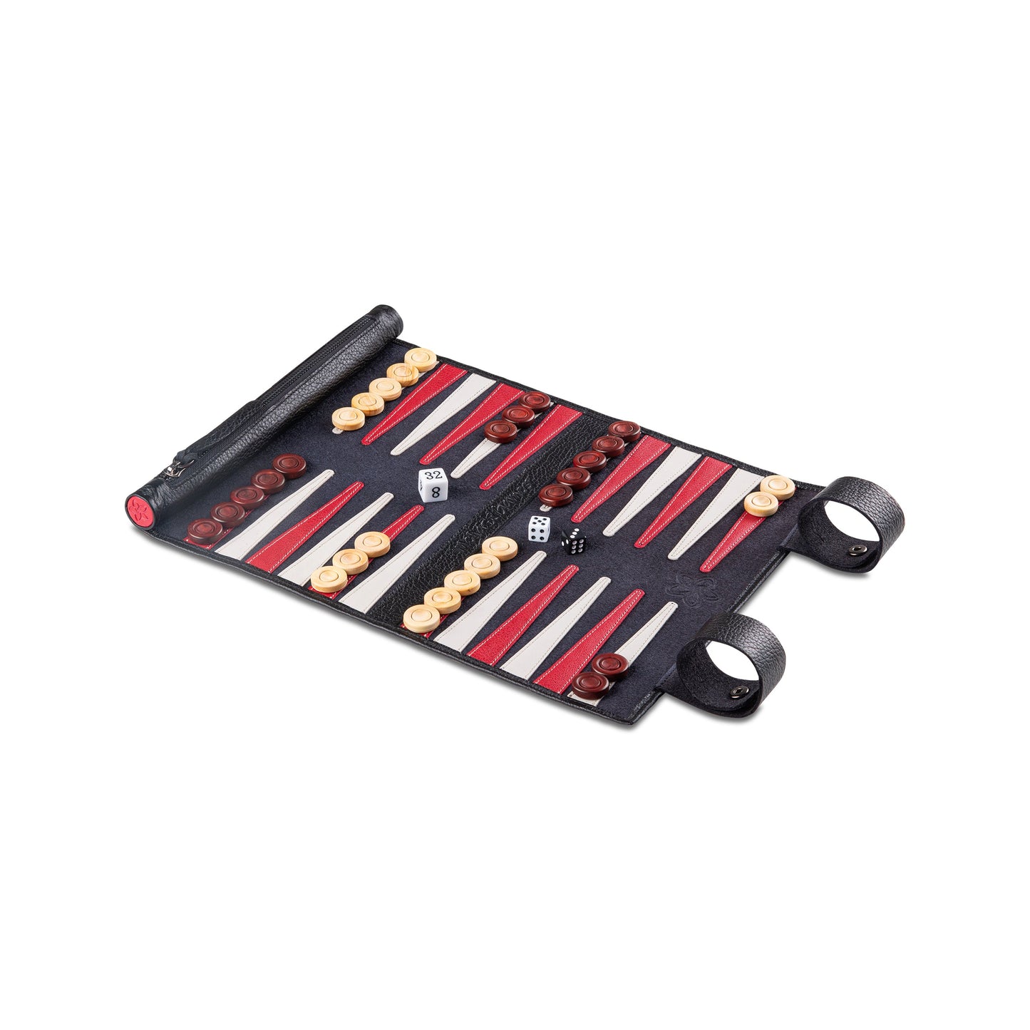 Roll up Leather Backgammon Set - Black Buffalo - Travel