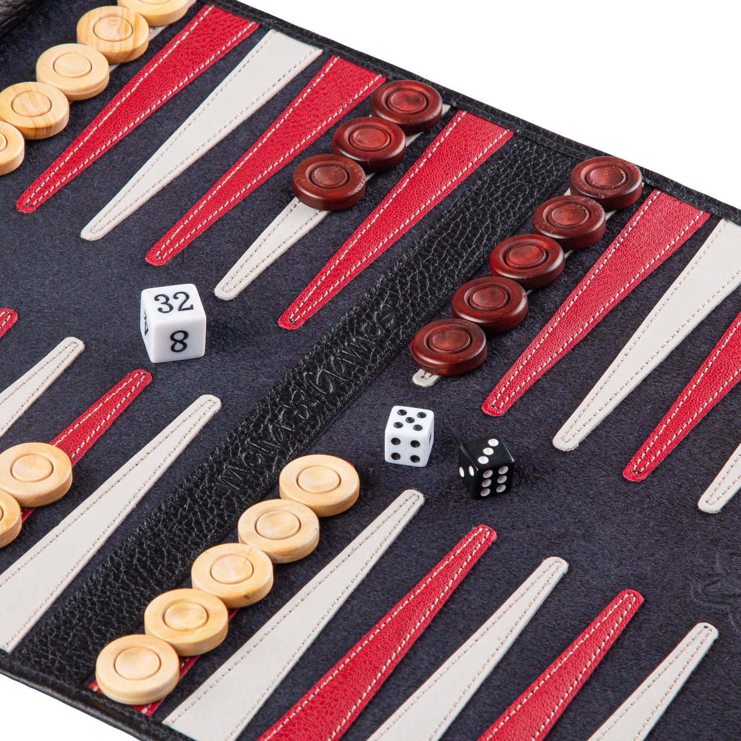 Roll up Leather Backgammon Set - Black Buffalo - Travel