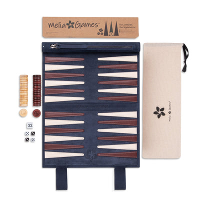 Roll up Leather Backgammon Set - Les Bleus - Travel