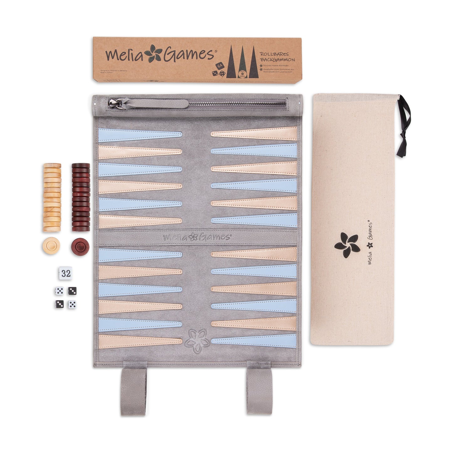 Roll up Leather Backgammon Set - Champagne - Travel