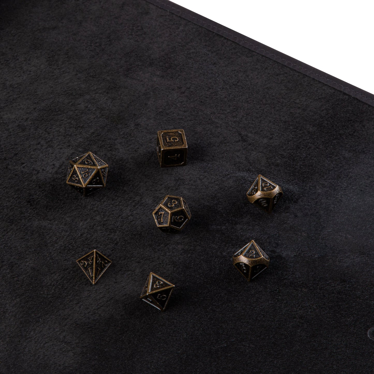 Roll Up RPG Dice Mat including Bronze metal set - Pure Black