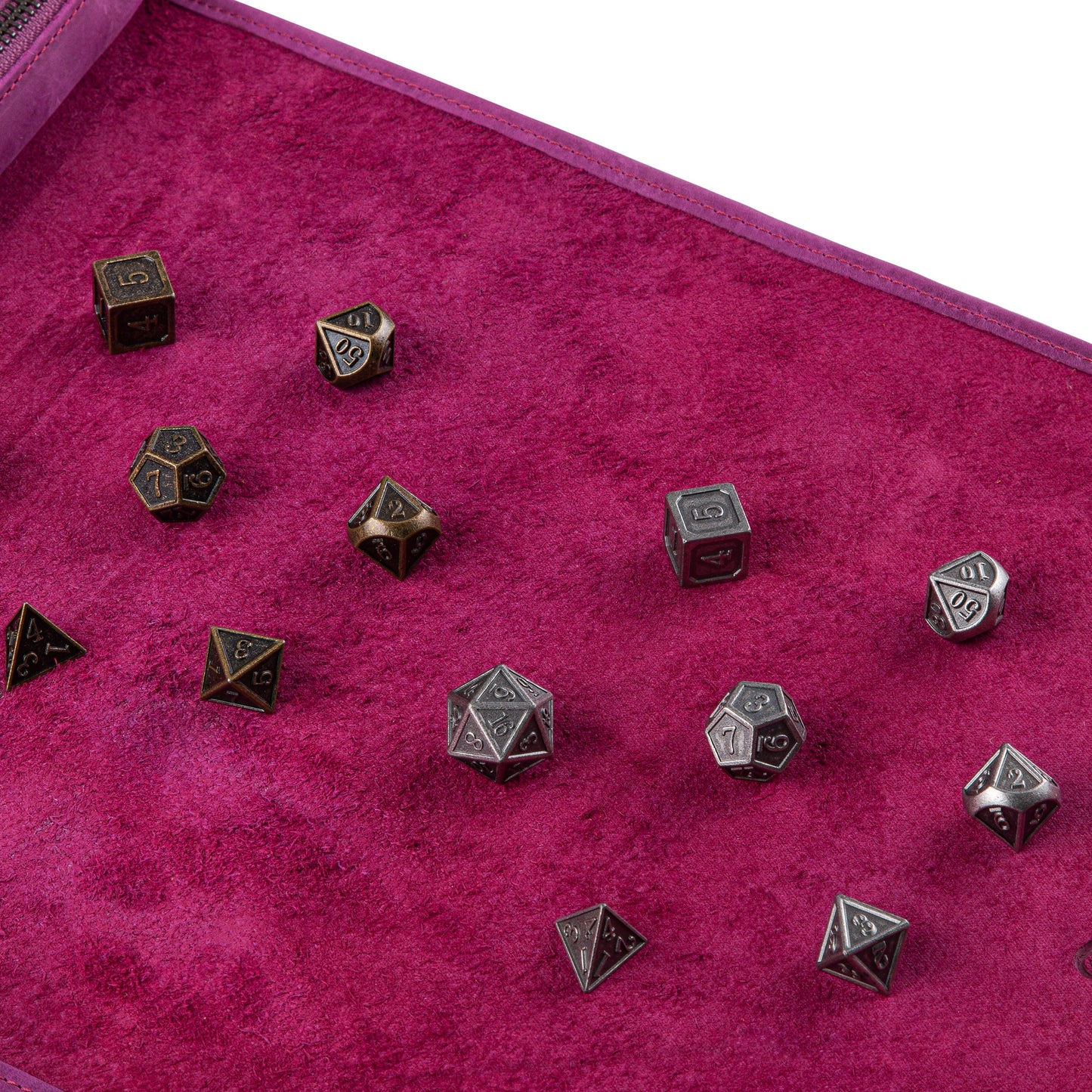 Roll Up RPG Dice Mat including Bronze + Iron metal set - Purple