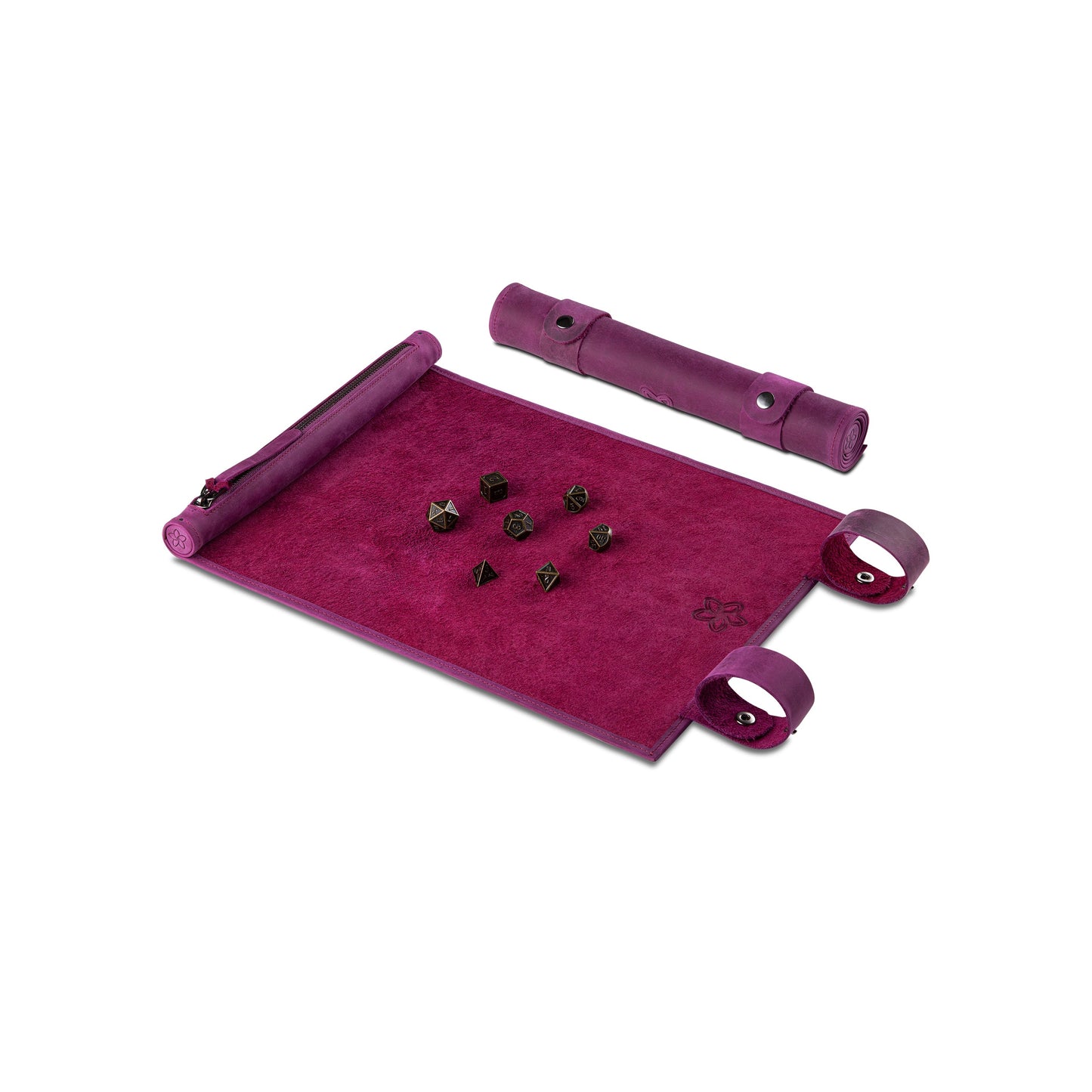 Roll Up RPG Dice Mat including Bronze metal set - Purple
