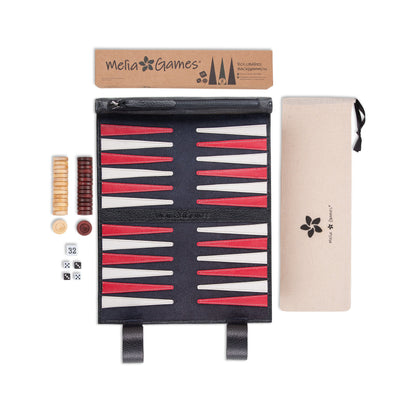 Roll up Leather Backgammon Set - Black Buffalo - Travel