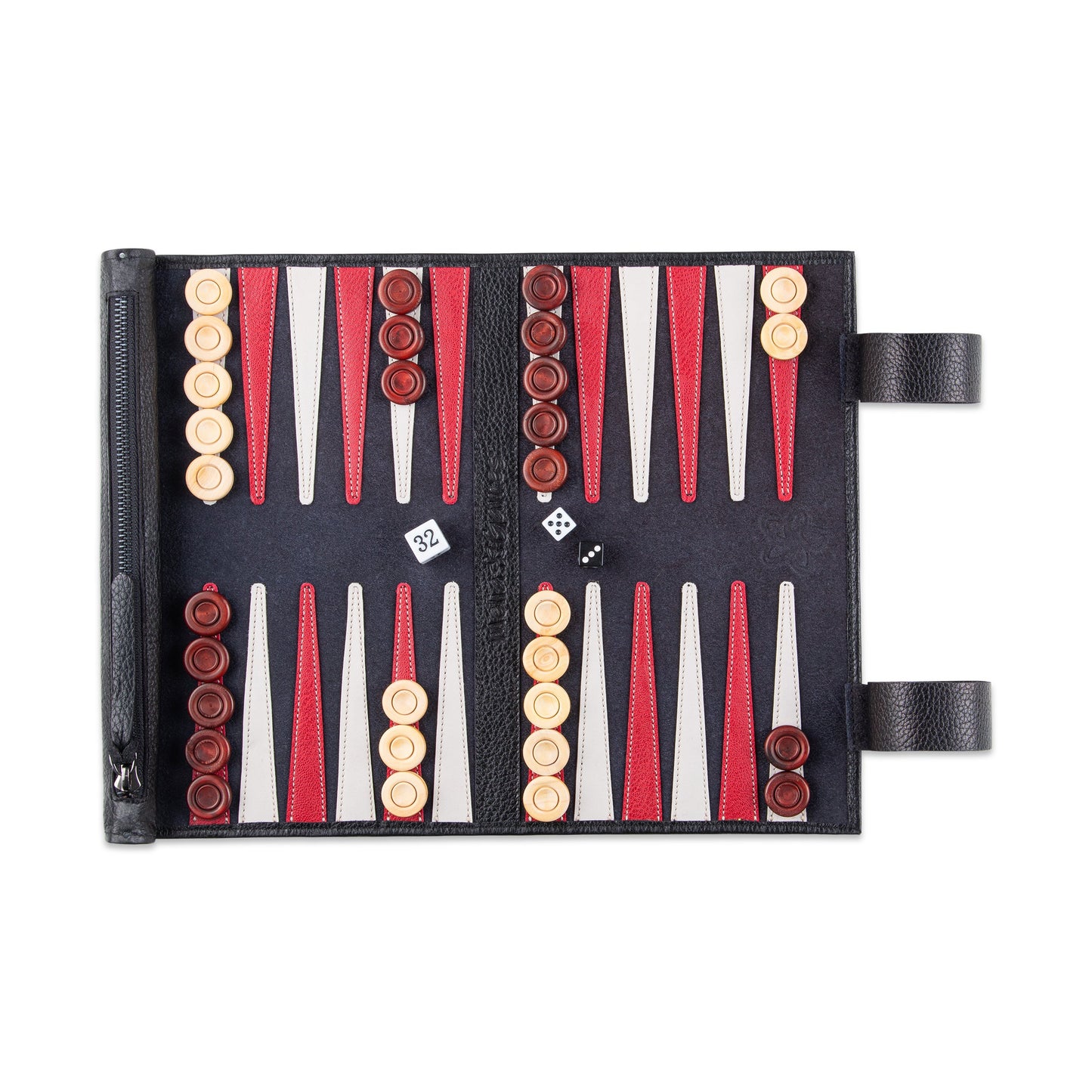 Roll up Leather Backgammon Set - Black Buffalo - Travel