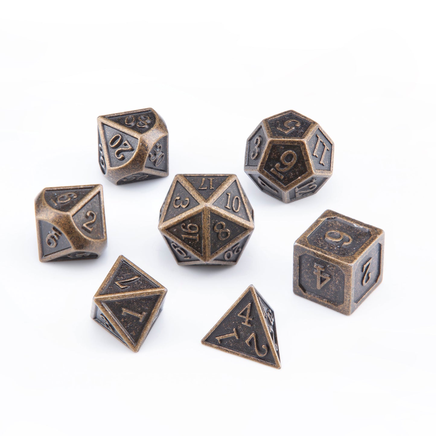 Roll Up RPG Dice Mat including Bronze metal set - Tobacco