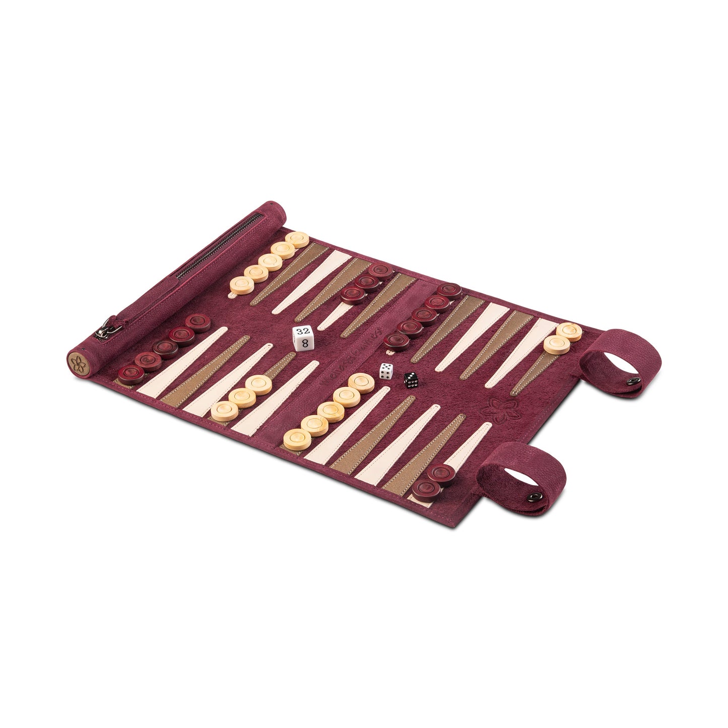 Roll up Leather Backgammon Set - Bordeaux - Travel