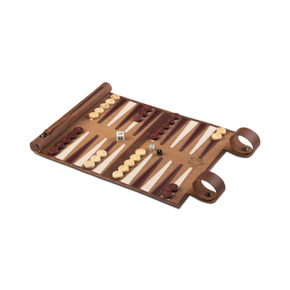 Roll up Leather Backgammon Set - Vintage Edition Tobacco - Travel