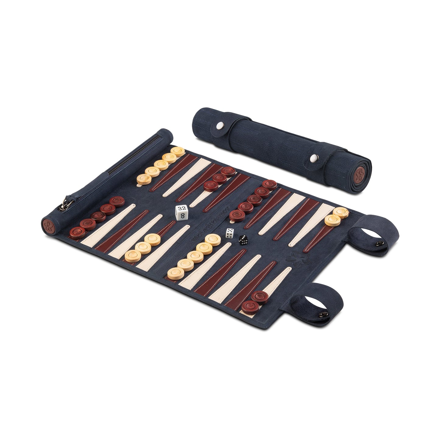 Roll up Leather Backgammon Set - Les Bleus - Travel