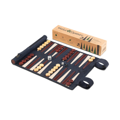 Roll up Leather Backgammon Set - Les Bleus - Travel